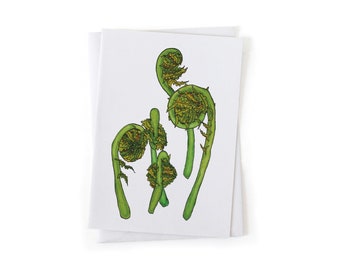 NEW: Fiddlehead Fern Foraging Botanical Illustration Card, Native Plants, Sustainably Printed Recycled Stationery