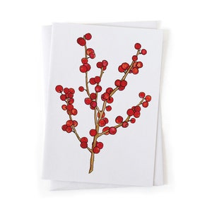 NUEVO Juego de Seis Tarjetas: Happy Holly-days Winterberry Tree Botanical Card, Native Plants, Sustainable Printed Recycled Stationery