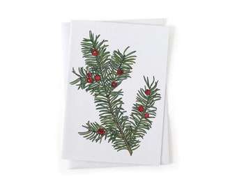 NEW Set of 6 Cards: All I Want For Christmas is Yew, Evergreen Pun Botanical Card, Native Plants, Sustainably Printed Recycled Stationery