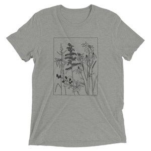 Camiseta unisex campo de flores silvestres plantas autóctonas