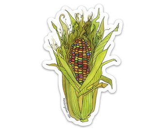 Maize Corn Vegetable Vinyl Sticker, Cute Funny Watercolor Illustration
