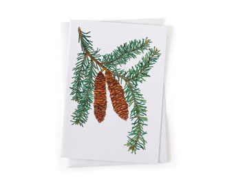 NEW: White Spruce Evergreen Tree Botanical Illustration Card, Native Plants, Sustainably Printed Recycled Stationery