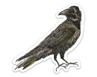 Crow Raven Bird Vinyl Sticker, Animal Watercolor Illustration Black