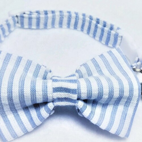 Blue Seersucker Cat Bow Tie Collar Breakaway Collar Cat Bow | Etsy
