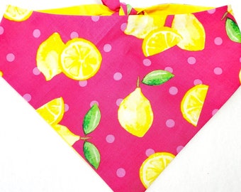 Lemon Bandana, Floral Print Dog Bandana, Fruit Dog Bandana, Lemon Cat Bandana, Personalized Bandana, Dog Accessory Bandana Wrap