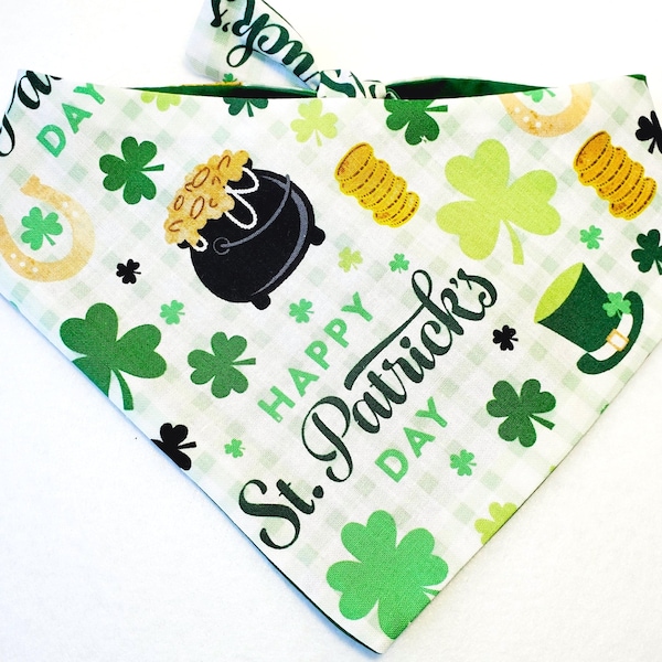 St. Patrick's Day Dog Bandana, Shamrock Bandana, Irish, Leprechaun, Pot of Gold, Clovers, Shamrock, Bandana, Scarf, Dog, Pet, Tie On