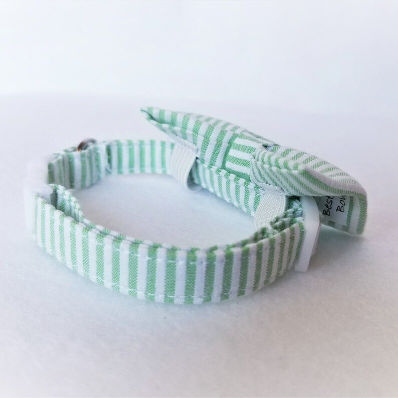 Easter Cat Bow Tie Collar Green Seersucker Cat Bow Tie Collar Preppy Cat Collar with Bell and Bow Tie Spring Cat Collar and Bow