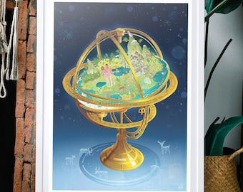 Flat Earth Armillary Sphere Print - A2/16.5x23.6" Poster