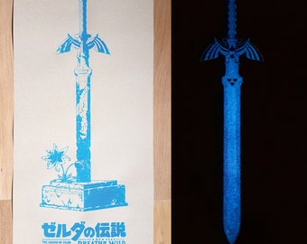 Zelda - Master Sword - Breath of the Wild inspired glow-in-the-dark Screenprint