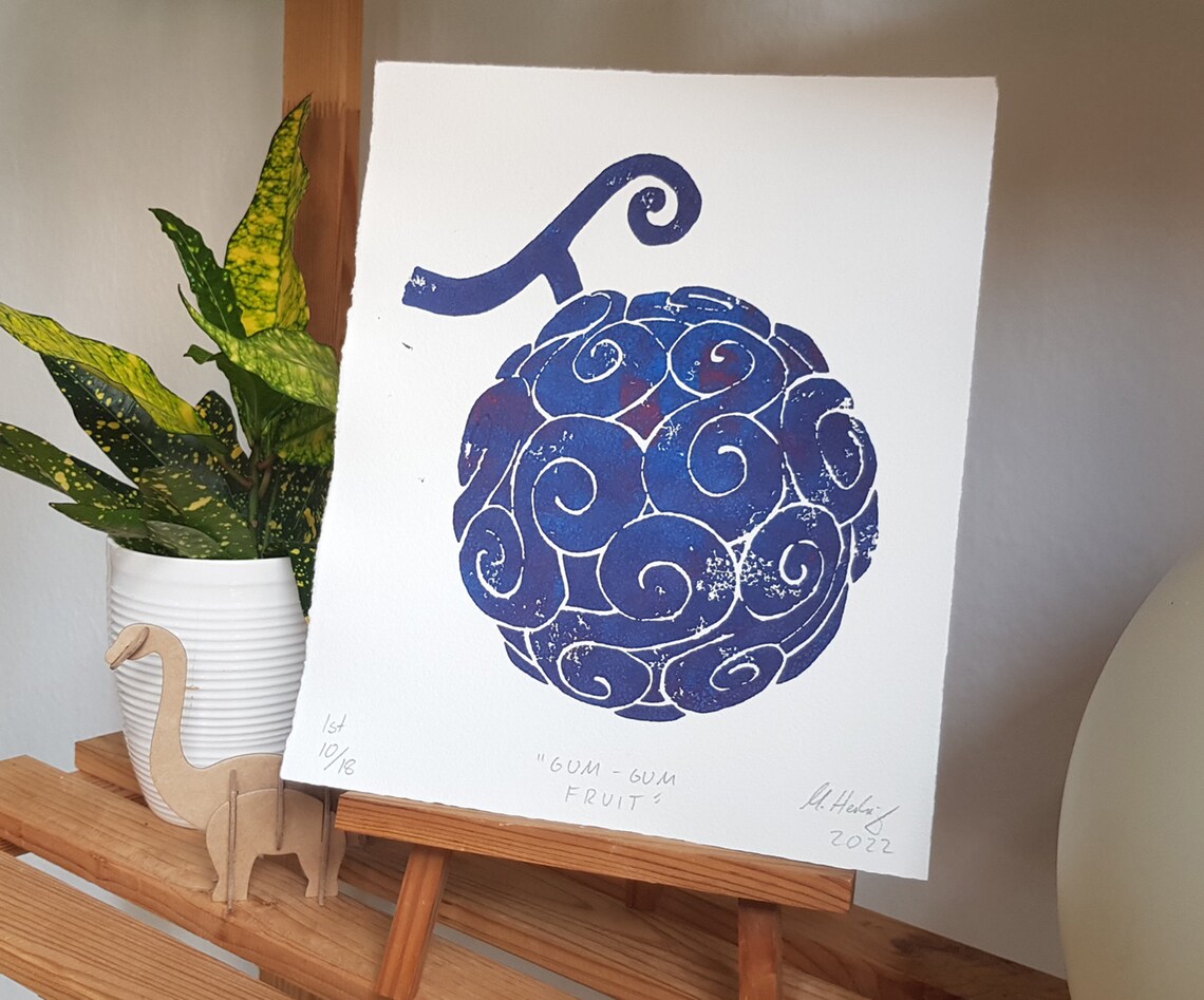 One Piece Gum Gum Fruit Linocut Print Etsy Canada