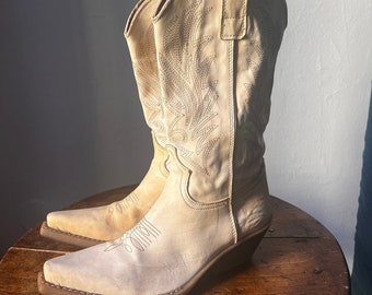 Vintage 00s Y2K Cowboy Boots in White UK 3 Eu 36 US 5