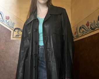 Vintage 1970s Leather Jacket Blazer in Black