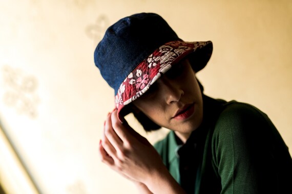 Vintage 1970s Denim Bucket Hat Festival Cap, Canva