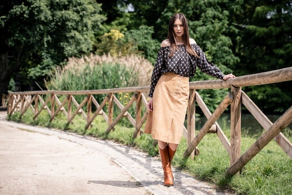 High slit suede skirt, ankle grazing skirt, column