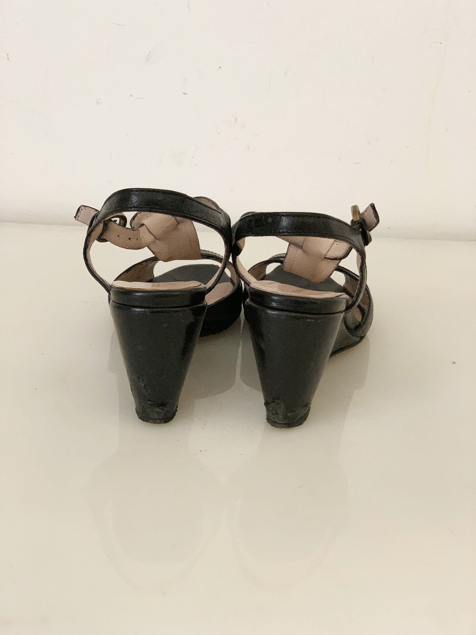 Vintage 60s Open Toe Sandals Platform Sandals in Black | Etsy
