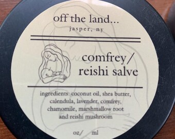 Comfrey/ Reishi mushroom ointment, bone, chapped lips, cuticles, cracked heels, dry elbows,