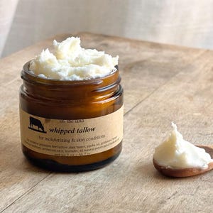 Tallow balm, deeply nourishes, softens skin, rich & creamy, luxurious, velvety, amish cows, hand rendered by us!!