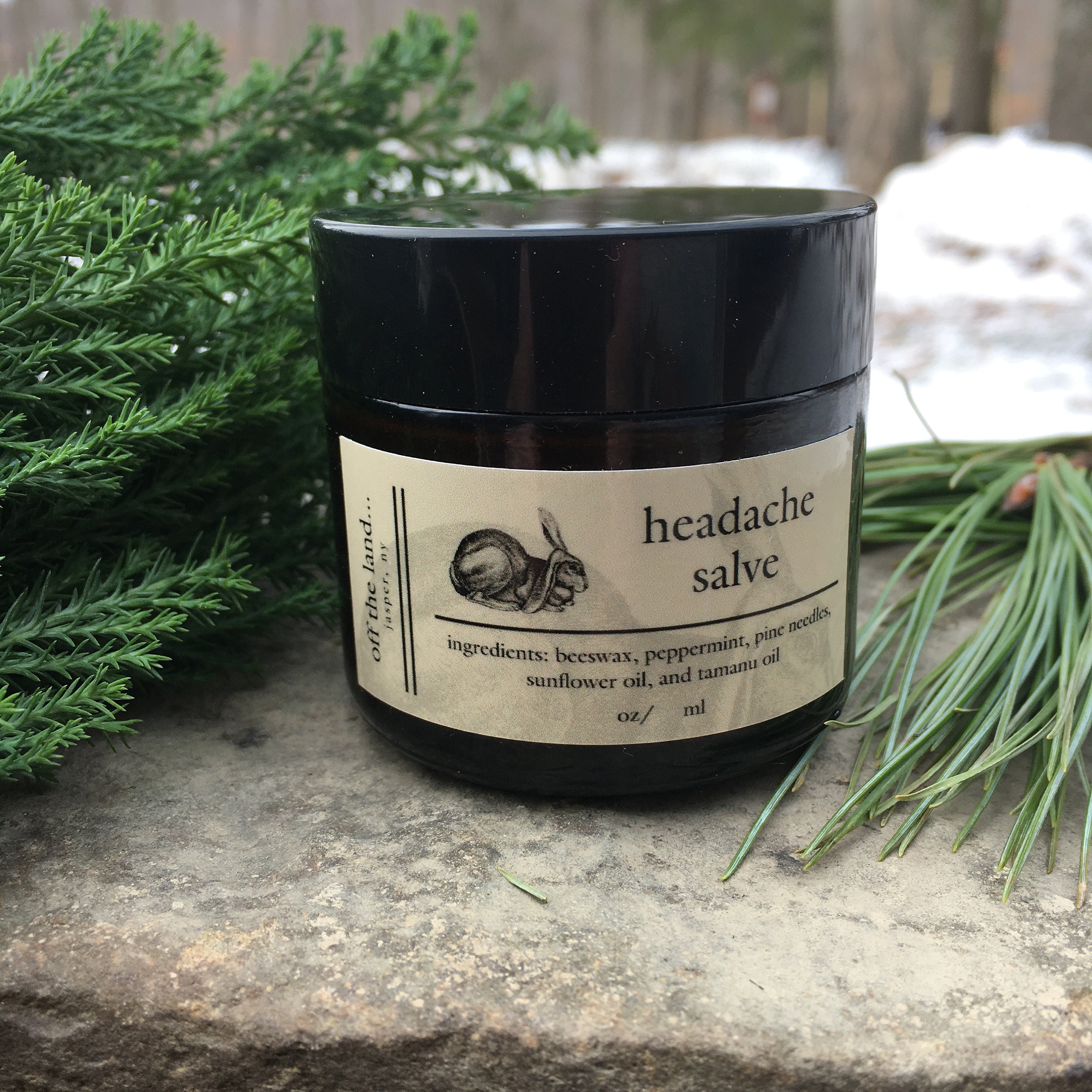 Headache Salve, Pain Relief, Mood Lifter, Energy, Pine Needles, Beeswax
