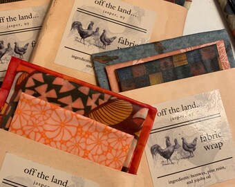 Beeswax Fabric Wraps-food wrap, cling wrap substitute, keep fresh food, pine resin, beeswax, reusable, gift, civil war