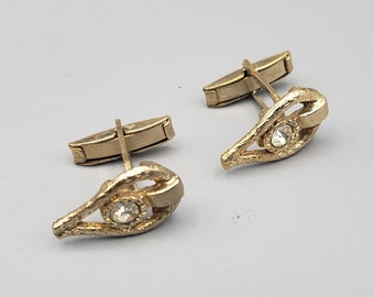 Center Rhinestone Vintage Cufflinks / Teardrop Cufflinks / Cufflinks Men's / Vintage Cuff Links / 70s 80s 90s Cufflinks Accessories