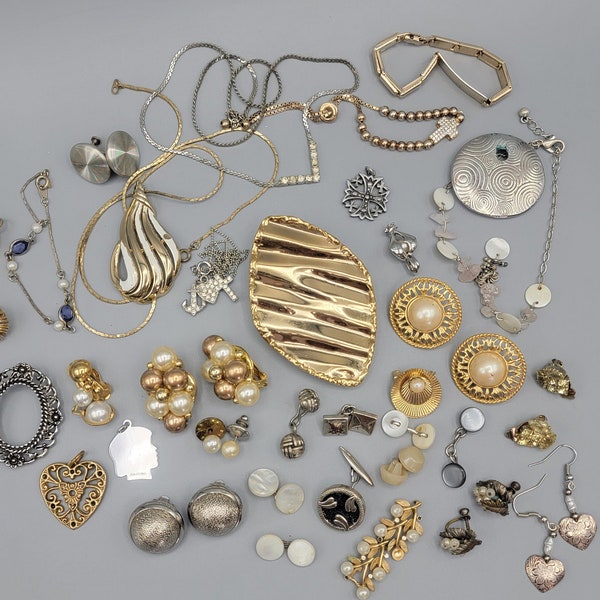 Gold Costume Jewelry Lot Repair Rhinestones  Craft Repurpose Art Design Destash Upcycle Harvest Salvage Embellishments DIY