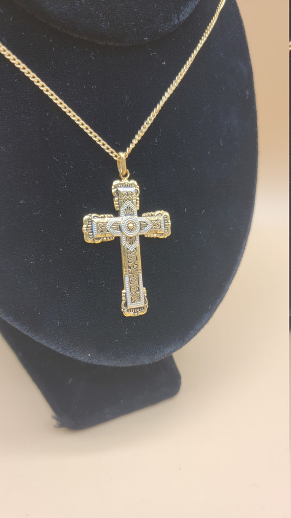 Gold Cross, Religious Necklace, Detailed Silver a… - image 1