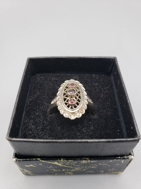 Victorian Style Ruby & Diamond Silver Ring, Oval … - image 2