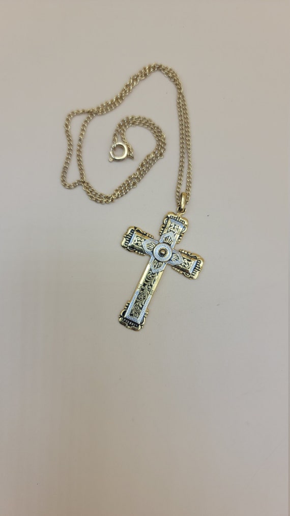 Gold Cross, Religious Necklace, Detailed Silver a… - image 3