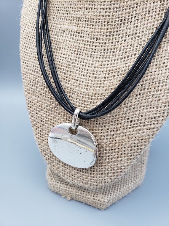 STuNNing Silver Tubes Multi Black Leather Cords Collar Necklace LaGenLooK STuNNing Silver Tubes Multi Black Leather Cords Collar Necklace LaGenLooK