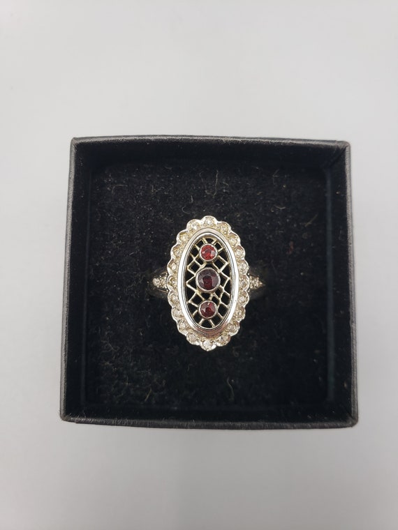 Victorian Style Ruby & Diamond Silver Ring, Oval … - image 1