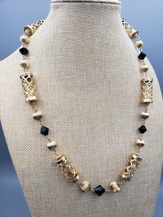 Gold Twist & Black Necklace Set, Statement Necklace, … Gem