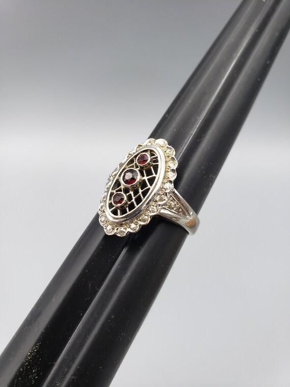 Victorian Style Ruby & Diamond Silver Ring, Oval … - image 6