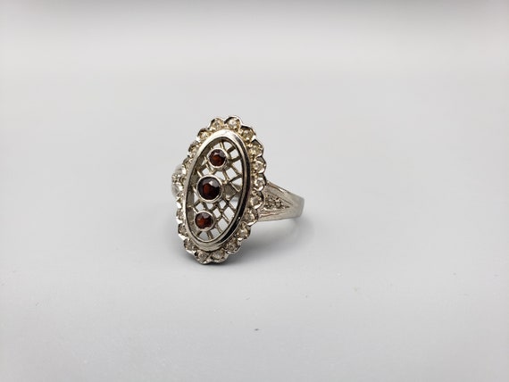 Victorian Style Ruby & Diamond Silver Ring, Oval … - image 3