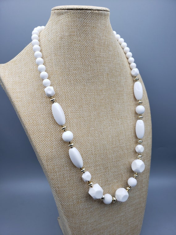 1960's Style Necklace, White Beaded, Vintage Cost… - image 4