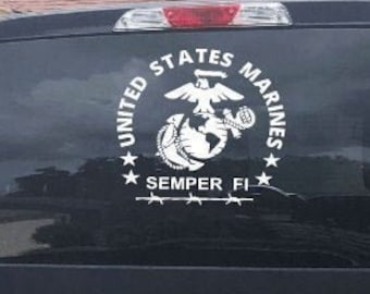 TRUCK DECAL USMC United States Marine Corps Semper Fi - Large 10&quot; Truck Car & Suv Vehicle - Military Soldier Armed Forces Veteran Sticker