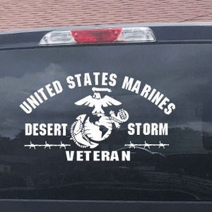 TRUCK DECAL USMC United States Marines Desert Storm Veteran - Large 10&quot; Truck Car & Suv Marine Military Vehicle Sticker