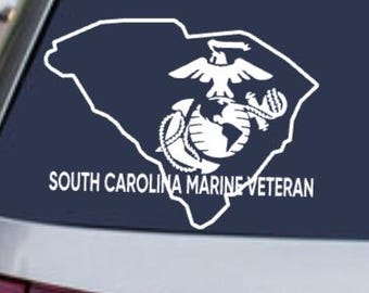MARINE Corps SOUTH CAROLINA Veteran - usmc -  Military Armed Forces Sticker - Proud South Carolina Marine - Car Truck Suv Vehicle