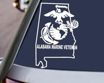 MARINE CORPS ALABAMA Veteran - usmc - United States Military Armed Forces Sticker - Proud Alabama Marine - Car Truck Suv Vehicle Window