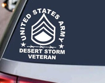 US ARMY SSGT Desert Storm Decal Veteran - United States Military Soldier Armed Forces Sticker - Car Truck Vehicle Window & Laptop Design