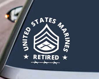 MARINE CORPS Decal - Retired Veteran Staff Sergeant - USMC - Military Armed Forces Sticker - Car Truck Vehicle Home Window Laptop Design