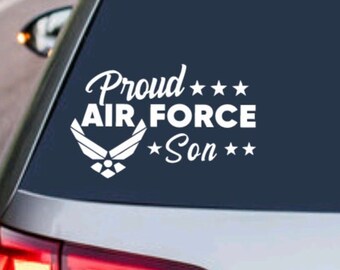 PROUD AIR FORCE Son  - United States Armed Forces Military Patroit Family Member usaf Airman - Decal Sticker Car Truck Vehicle Window