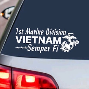 US MARINE CORPS - 1st Marine Division Vietnam Decal - Combat Veteran usmc Military Armed Forces Sticker Car Truck Suv Vehicle Window Design