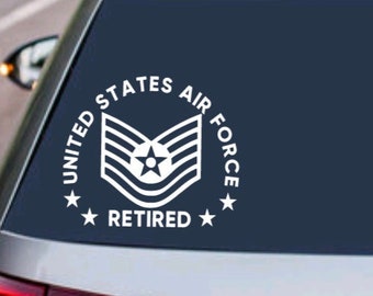 US AIR FORCE Technical Sergeant E-6 Retired Decal United States Military Airman usaf Sticker Car Truck suv Vehicle Home Window Laptop Design