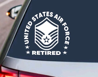US AIR FORCE Master Sergeant Retired Decal United States Military Sticker Airman Car Truck Suv Vehicle Window Laptop Thermos Tumbler Design