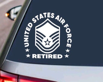 US AIR FORCE Master Sergeant Retired Decal  United States Military Sticker Airman Car Truck suv Vehicle Window Laptop Thermos Tumbler Design