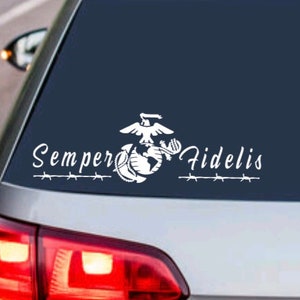 MARINE CORPS U.S. Decal &quot;Semper Fidelis&quot; - usmc - Military Armed Forces Sticker - Car Truck Vehicle Home Window Laptop Design