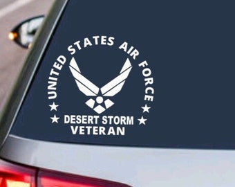 Desert Storm AIR FORCE Decal - VETERAN - United Statesd Military Airman Armed Forces Sticker - Car Truck Vehicle Home Window Laptop Design