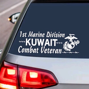 MARINE CORPS 1st Marine Division Kuwait Combat Veteran - USMC Armed Forces Military Decal Sticker - Car Truck & Suv Vehicle - Window Decor