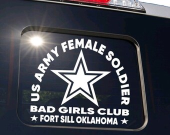 US ARMY Female Veteran - Truck Slide Window - "Bad Girls Club" Decal - USA Sticker Women Military Soldier Car Truck suv Window Vehicle Decor