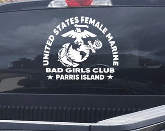 MARINE CORPS Female Truck Window 11" Decal - USMC "Bad Girl's Club" Veteran - Truck Car & Suv Vehicle  Military Armed Forces Sticker Decor